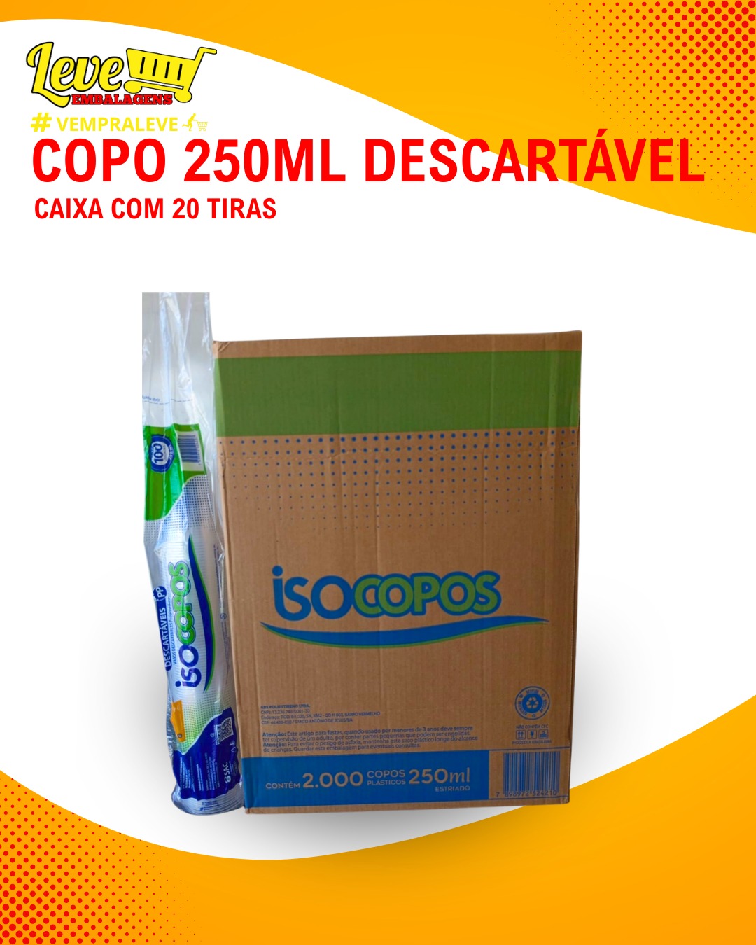 Copo 250ml Descartável (Caixa 20 tiras)